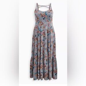*Torrid Maxi Jersey Tiered Strappy Dress Grey Floral Size 2  2X